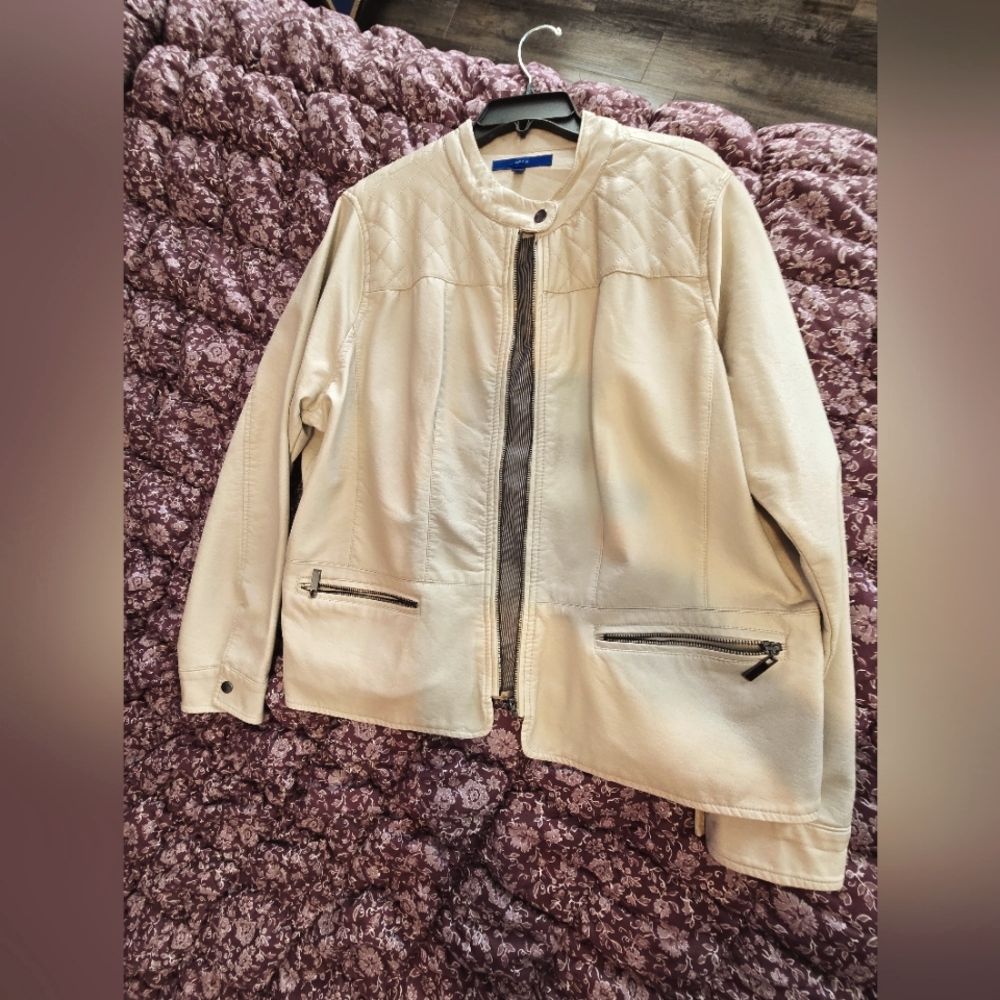 Cream Immitation Leather Jacket
